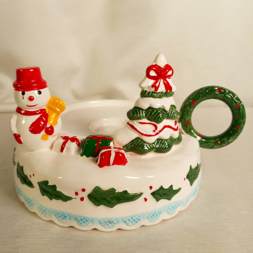 HIMARK HOLIDAY WINTER SNOWMAN CANDLESTICK CANDLE HOLDER CHRISTMAS DECOR RARE